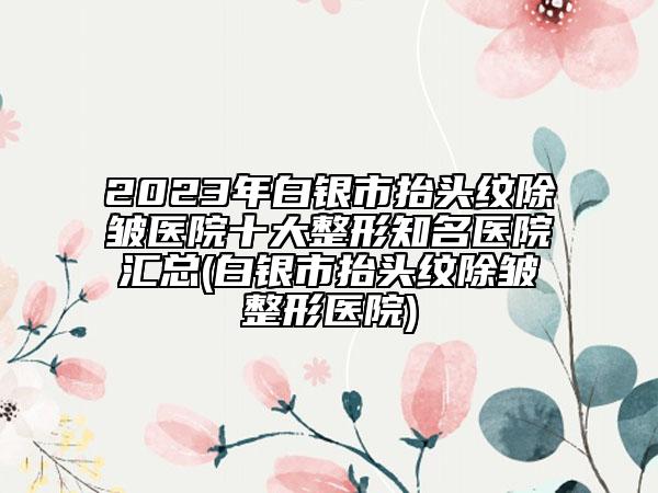 2023年白銀市抬頭紋除皺醫(yī)院十大整形知名醫(yī)院匯總(白銀市抬頭紋除皺整形醫(yī)院)