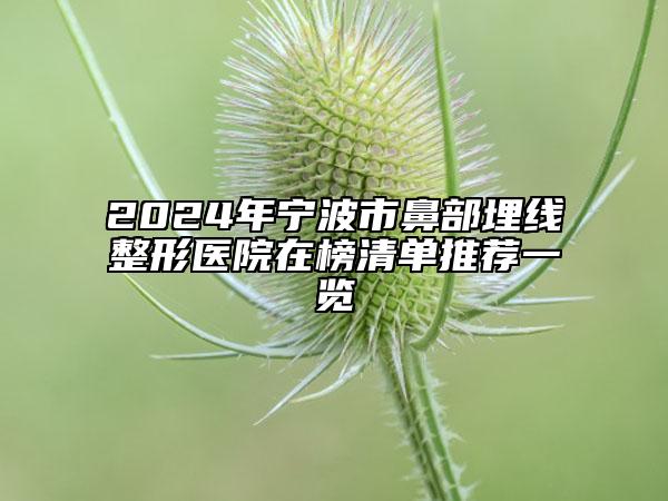 2024年寧波市鼻部埋線整形醫(yī)院在榜清單推薦一覽