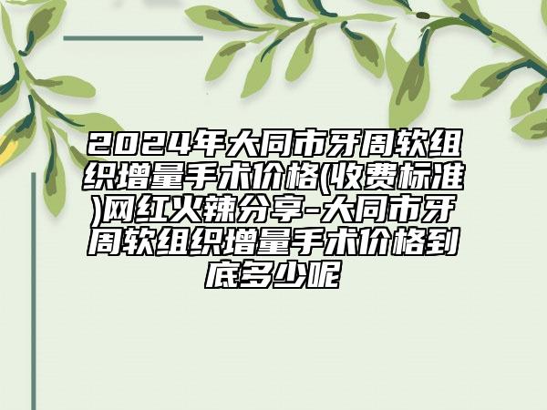 2024年大同市牙周軟組織增量手術價格(收費標準)網(wǎng)紅火辣分享-大同市牙周軟組織增量手術價格到底多少呢