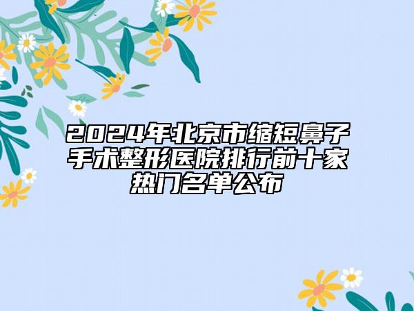 2024年北京市縮短鼻子手術(shù)整形醫(yī)院排行前十家熱門名單公布