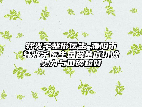 軒光宇整形醫(yī)生-濮陽市軒光宇醫(yī)生鼻翼基底切除實力與口碑超好