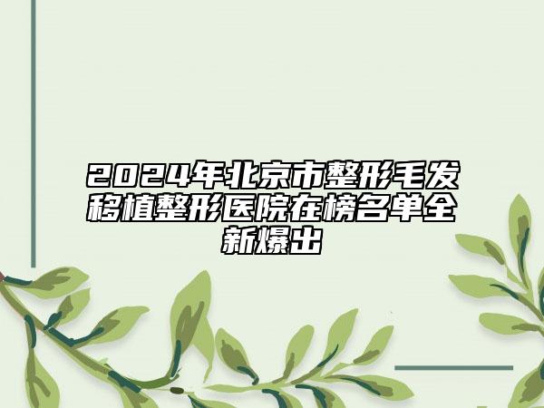 2024年北京市整形毛發(fā)移植整形醫(yī)院在榜名單全新爆出